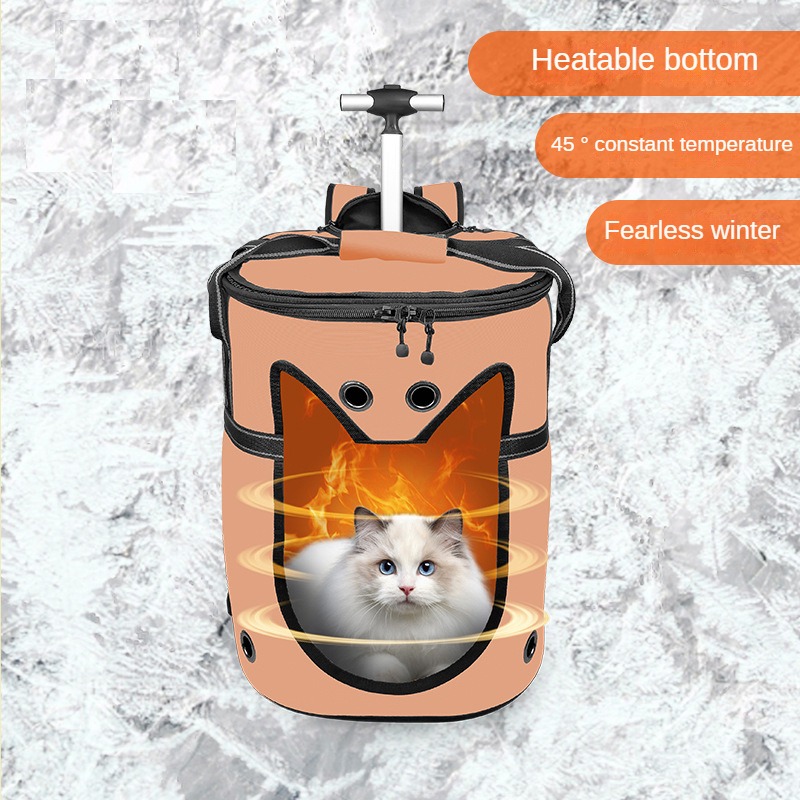 Customized cat bag with pull rod warmth pet backpack processing, portable space capsule large capacity backpack for winter outings