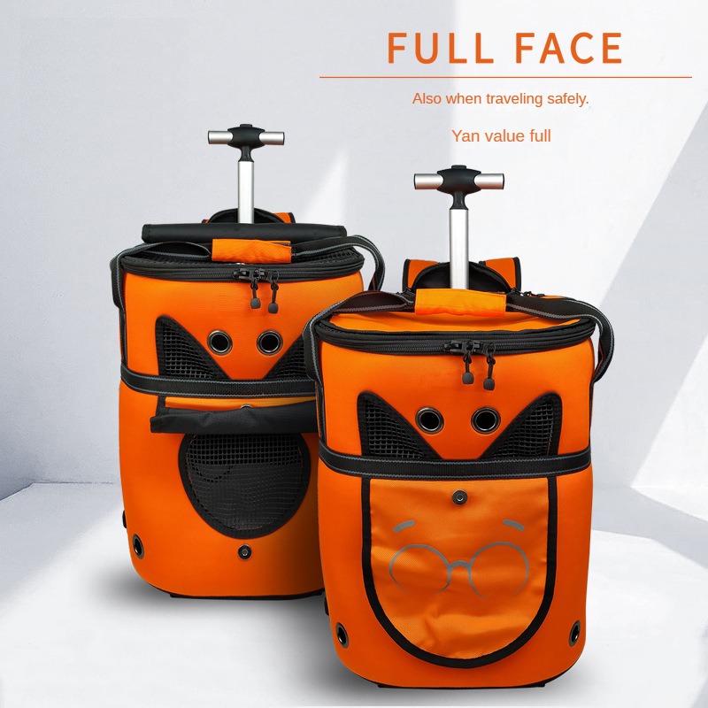 Customized cat bag with pull rod warmth pet backpack processing, portable space capsule large capacity backpack for winter outings